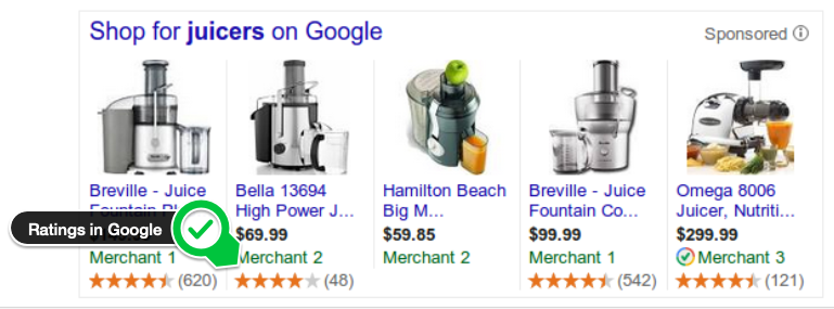 Product ratings in Google  with product review feed.