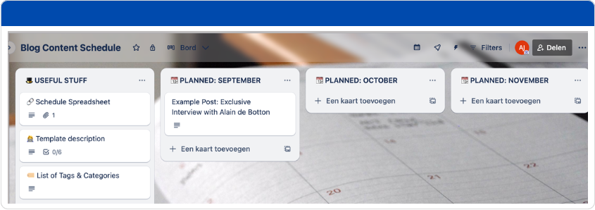 Trello content calendar