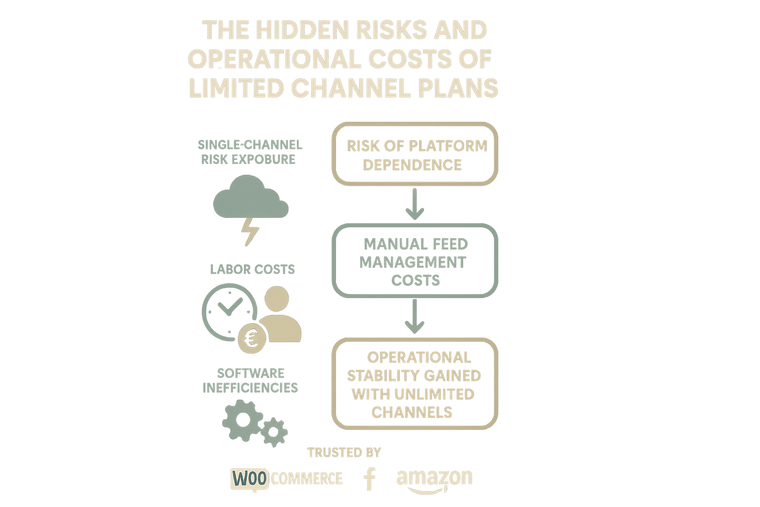 Visualizes the unseen dangers and costly manual efforts avoided by upgrading to the unlimited ecommerce plan, reinforcing the price as an operational safeguard