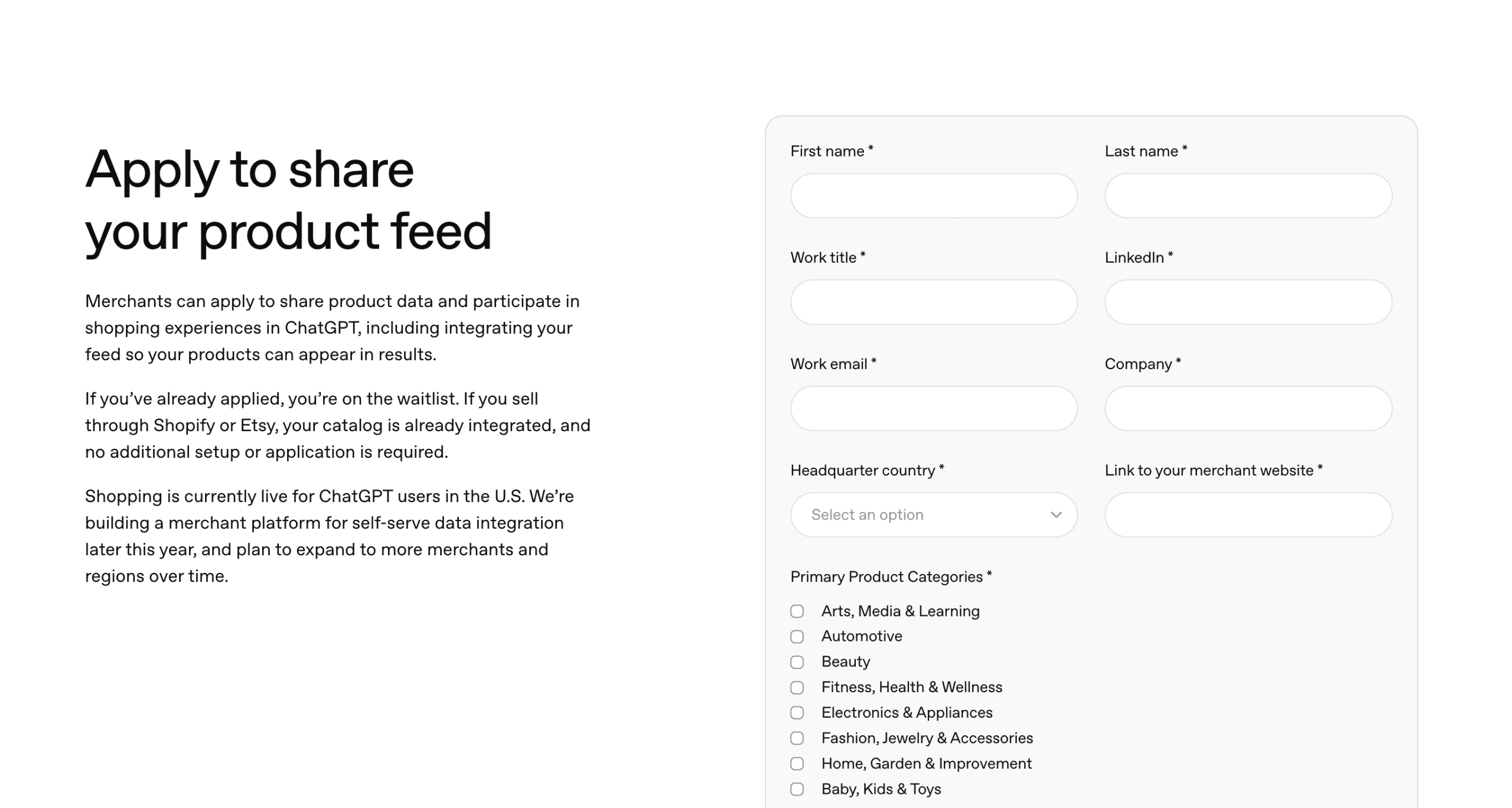 Apply to share product feed in GPT