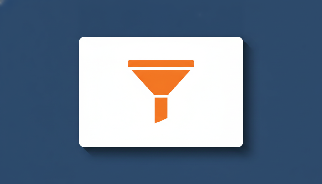 An illustration showing a large card with a prominent filter funnel icon, representing product feed exclusion rules.